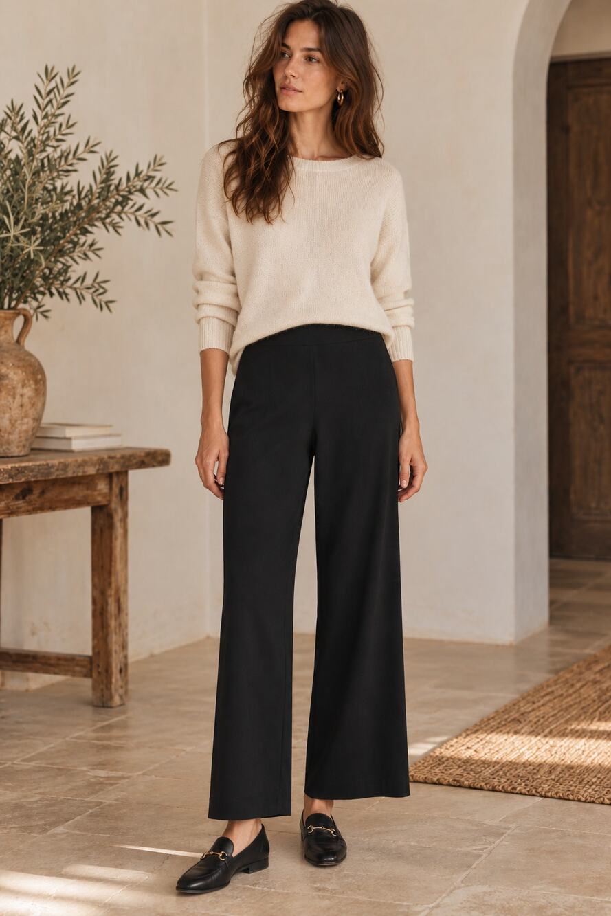 Eileen Fisher Viscose Pants Womens M Black Pull On Wide Leg Minimalist Comfort